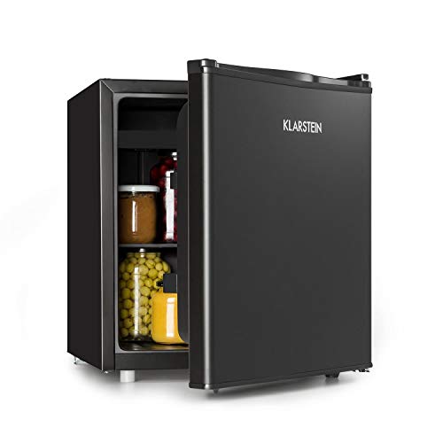 Klarstein Obsidian - Kühlschrank, Mini-Kühlschrank, Volumen: 48 Liter, innen und außen schwarz, 7 Kühlstufen, Eiswürfelform, Eisfach, Tropfschale, leise 42 dB, schwarz