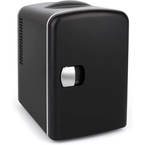 Amazon Brand – Umi Mini Kühlschrank – 6 Dosen/4 Liter – Kleiner Kühlschrank fürs Auto/Schlafzimmer mit Wärmefunktion (12 V AC + DC) – Medikamente, Kosmetik und Getränke – Schwarz