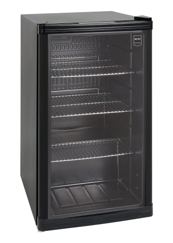 METRO Professional Mini-Kühlschrank GPC1088 mit Glastür Getränkenkühlschrank aus Glas und Metall - für Zimmer Büro - Kühlschrank für Getränke - Minibar - 49x43x83cm - 88L - Statische-Kühlung - Schwarz