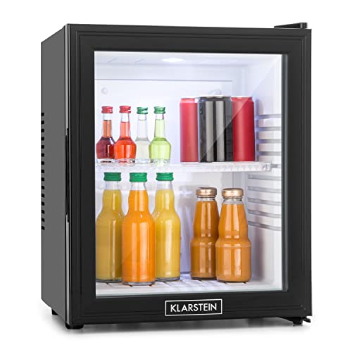 Klarstein Brooklyn Kühlschrank, Mini-Kühlschrank für Zimmer & Büro, Kühlschrank für Getränke Snacks & Kosmetik, Leiser Getränkekühlschrank, Mini Kühlschrank mit Glastüre, Minibar 12-15°C, 30 L
