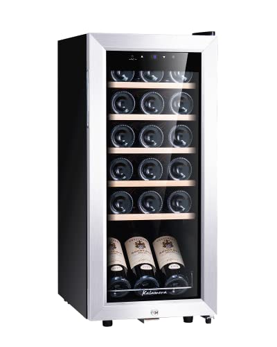 Kalamera Weinkühlschrank, 18 Flaschen 51 Liter Weinkühlschrank klein mit Kompressor, 5-18°C Kühlzone, KRC-51FCSS