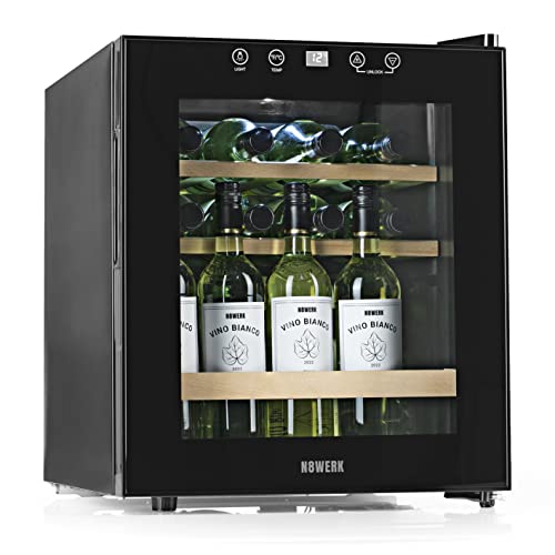 N8WERK Weinkühlschrank für bis zu 15 Flaschen Wein | Leise Kompressortechnologie|, freistehend, Temperaturbereich 4 °C - 18 °C, mit Thermoverglasung | LC-Display, LED-Beleuchtung