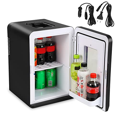 Vigevee Mini Kühlschrank 15L, Tragbarer Kühl- und Heizkühlschrank Perfekt für Getränke, 230V 220 V AC/12 V DC Kleiner Getränkekühlschrank für Autos, Büros, Camping