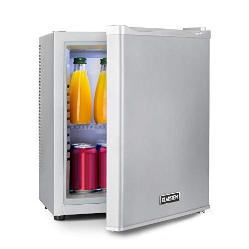 Klarstein Happy Hour - Minibar, Mini-Kühlschrank, Getränkekühlschrank, Kompression, Kühltemperatur: 5-15 °C, kleiner Kühlschrank lautlos: 0 dB, LED-Licht, Minikühlschrank mit 19 Liter, silber