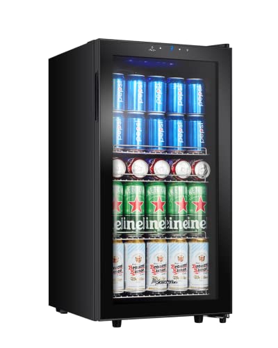 Kalamera Getränkekühlschrank mit glastür, Flaschenkühlschrank mit Touch-Bedienfeld, 3-18°C Kühlzone, 86 Liter, Blaue LED-Innenbeleuchtung, 41 dB, KRC-86GE