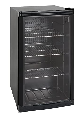 METRO Professional Mini-Kühlschrank GPC1088 mit Glastür - aus Glas und Metall - für Zimmer Büro - Kühlschrank für Getränke Snacks Kosmetik - Minibar - 49x43x83cm - 88L - Statische-Kühlung - Schwarz