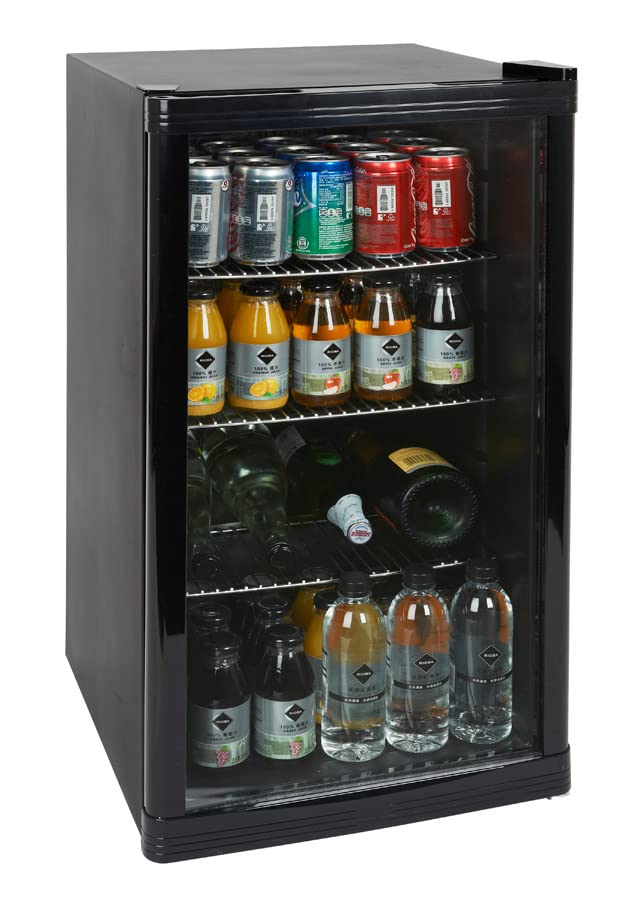 METRO Professional Getränkekühlschrank GPC1088 (88 Liter), kleiner Kühlschrank mit Glastüre, wechselbarer Türanschlag, für Gastronomie, Terrassen, Outdoor, Party mit LED Beleuchtung, schwarz