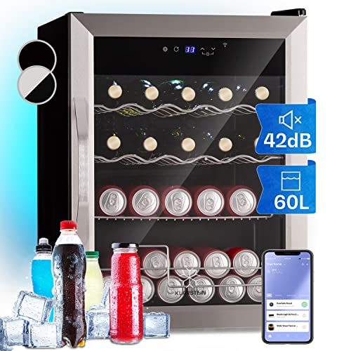 Klarstein Kühlschrank 60 L, Kleiner Kühlschrank mit App-Steuerung, Leiser Mini Kühlschrank mit Glastür, Getränkekühlschrank Klein, Outdoor Geeignet, Biersafe für Flaschen, 0-19°C