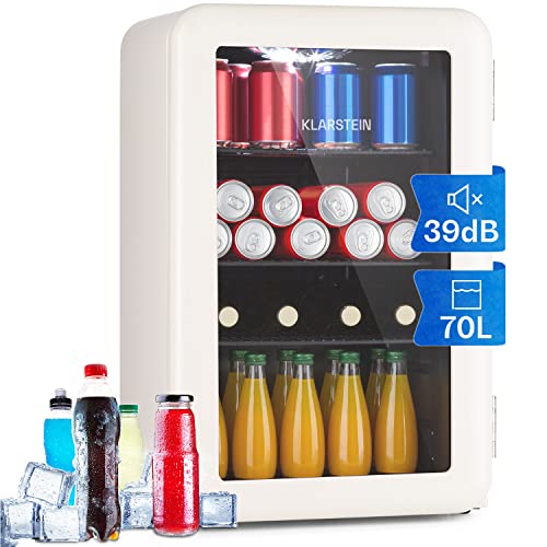 Klarstein Kühlschrank 70L, Kleiner Kühlschrank mit 3 Herausnehmbaren Ablagen, Leiser Mini Kühlschrank mit Glastür, Getränkekühlschrank Klein, Outdoor Geeignet, Biersafe für Flaschen, 0-10°C